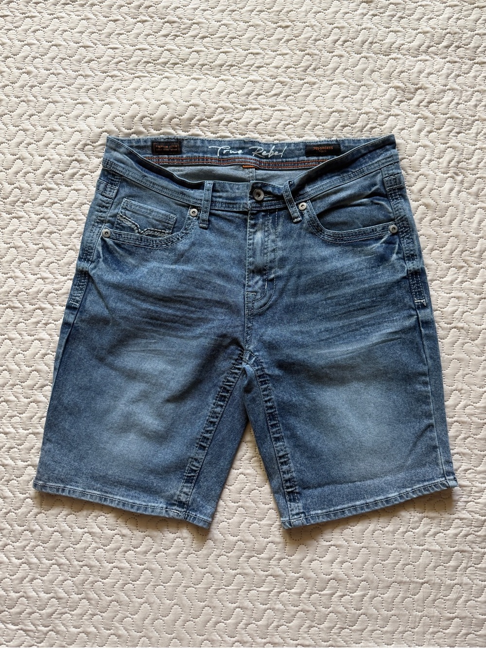 True Rebel Men's Denim Shorts Size 32 (Fits 33) “9 Blue Wash Stretch